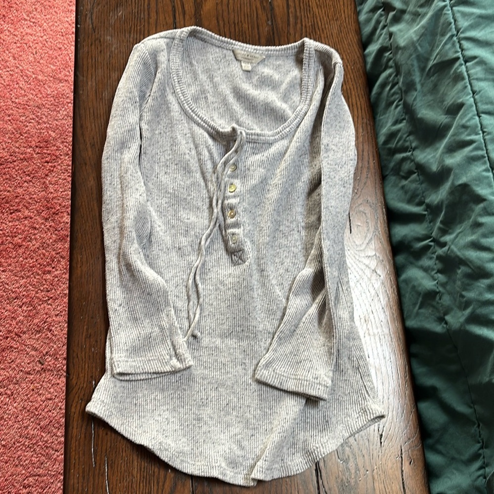 Lucky brand 3/4 sleeve waffle thermal Henley tie gray xsmall scoop neck